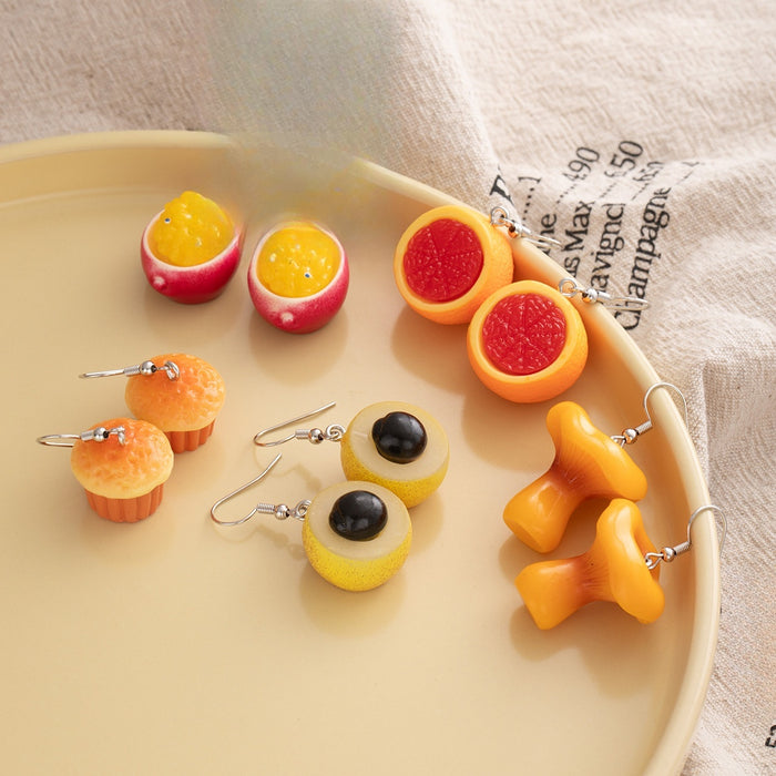 Cute Simulated Grapefruit Passion Fruit Cupcake Acrylic Alloy Hook Pendant Drop Earrings