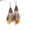 Vintage Ethnic Wood Bead Flower Feather Tassel Drop Earrings Geometric Boho Ear Hook Jewelry for Women view 5