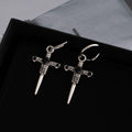 Vintage Punk Silver Alloy Rhinestone Black Cross Pendant Hoop Studs Gothic Luxury Fashion Earrings view 4