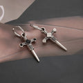 Vintage Punk Silver Alloy Rhinestone Black Cross Pendant Hoop Studs Gothic Luxury Fashion Earrings view 2