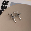 Vintage Punk Silver Alloy Rhinestone Black Cross Pendant Hoop Studs Gothic Luxury Fashion Earrings view 3