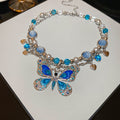 Light Luxury Glass Pearl Butterfly Round Pendant Necklace With Rhinestone Inlay Choker view 2