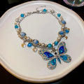 Light Luxury Glass Pearl Butterfly Round Pendant Necklace With Rhinestone Inlay Choker view 4