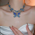 Light Luxury Glass Pearl Butterfly Round Pendant Necklace With Rhinestone Inlay Choker view 3