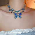 Light Luxury Glass Pearl Butterfly Round Pendant Necklace With Rhinestone Inlay Choker view 1