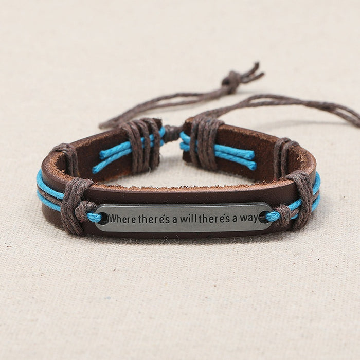 Handmade Braided Vintage Letter Cowhide Bracelet, European American Trendy Leather Wrist Jewelry