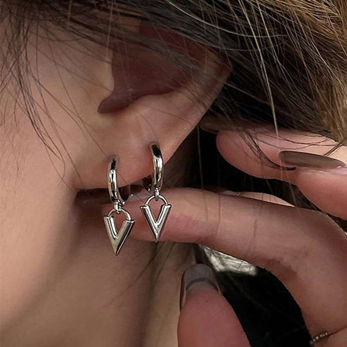 Unisex Geometric Triangle Earrings With Tech Inspired Design, Chic Trendy Fashion Jewelry