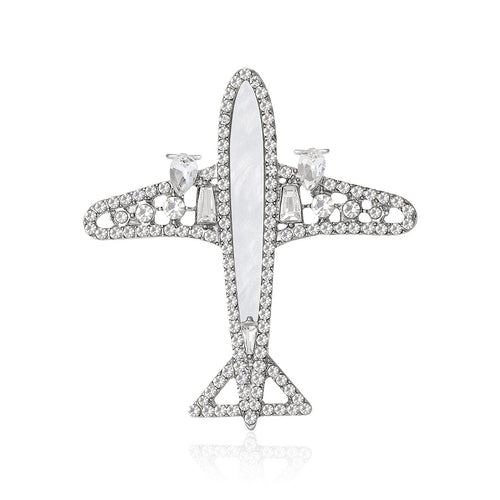 Alloy Rhinestone Hollow Airplane Brooch Pin For Suits And Coats