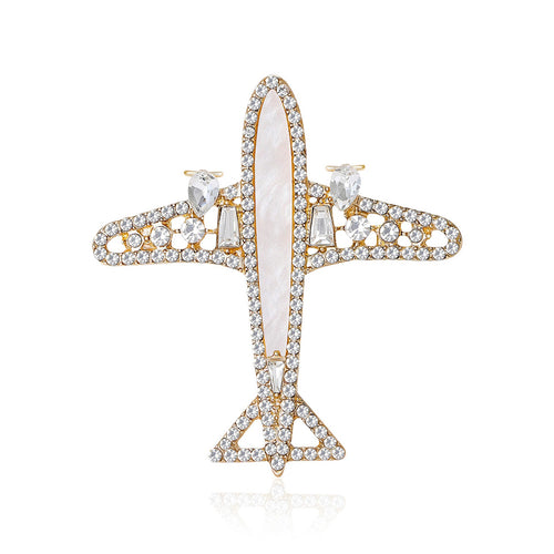 Alloy Rhinestone Hollow Airplane Brooch Pin For Suits And Coats
