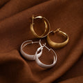 Elegant Wide Edge Alloy Hoop Stud Earrings For Women, Minimalist Brushed Metal Geometric Round Earrings view 2