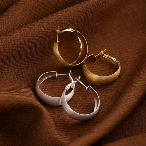 Elegant Wide Edge Alloy Hoop Stud Earrings For Women, Minimalist Brushed Metal Geometric Round Earrings