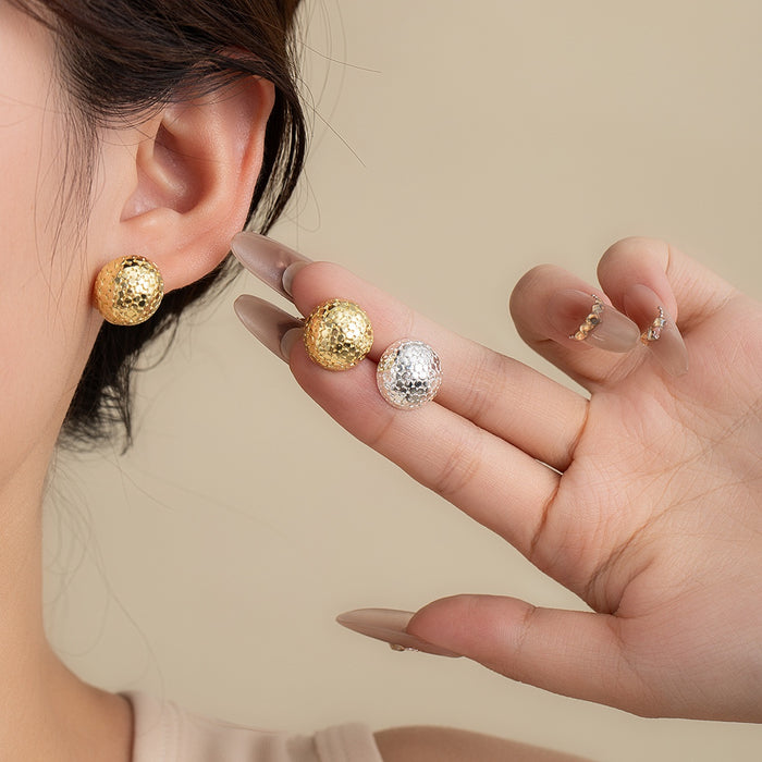 Luxury Hammered Half Dome Alloy Stud Earrings For Women Gold Silver Plated Textured Statement Earrings