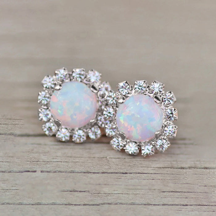 Sparkling Crystal Faux Opal Stud Earrings For Women, Micro Paved Zircon Elegant Jewelry