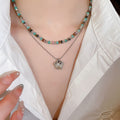 Stainless Steel Flower Beaded Pendant Necklace, European American Light Luxury Choker view 1