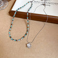 Stainless Steel Flower Beaded Pendant Necklace, European American Light Luxury Choker view 4