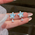 Rhinestone Resin Star Waterdrop Tassel Drop Earrings With Silver Pins, Fresh Sweet Light Luxury Style view 1