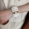 Vintage Acrylic Marbled Rectangle Bead Woven Statement Bangle With Triangle Accent view 2