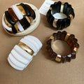 Vintage Acrylic Marbled Rectangle Bead Woven Statement Bangle With Triangle Accent view 3