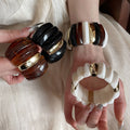 Vintage Acrylic Marbled Rectangle Bead Woven Statement Bangle With Triangle Accent view 1