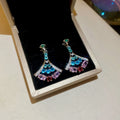 Light Luxury Copper Zircon Fan Ginkgo Leaf Pendant Drop Earrings For Women view 2