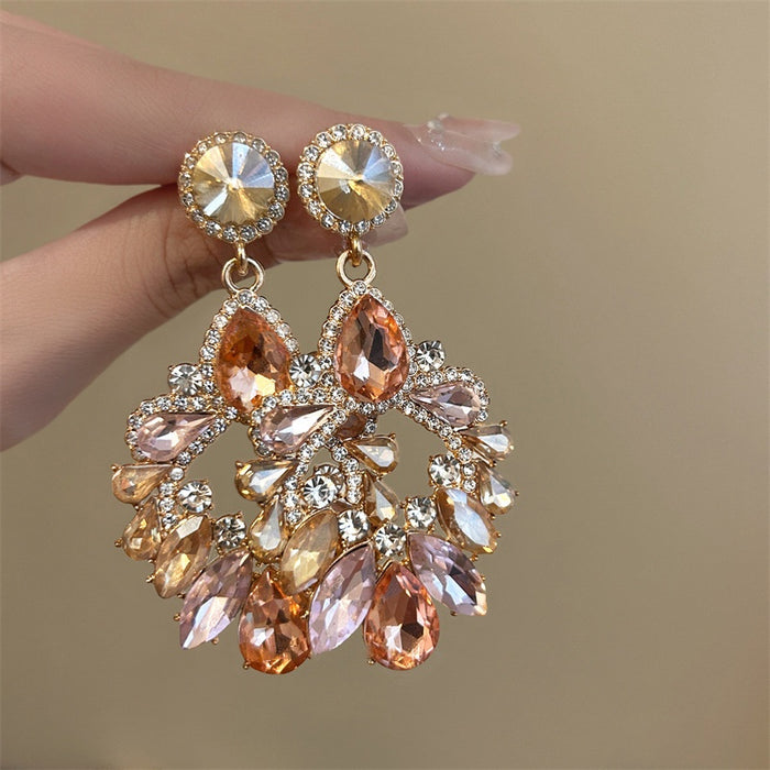 Light Luxury Alloy Rhinestone Hollow Geometric Teardrop Tassel Drop Earrings For Women – Gold