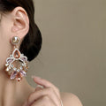 Light Luxury Alloy Rhinestone Hollow Geometric Teardrop Tassel Drop Earrings For Women – Gold view 4