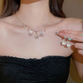 Light Luxury Copper Colorful Zircon Flower Teardrop Tassel Necklace Earrings Jewelry Set view 4