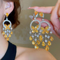 Light Luxury Copper Butterfly Rhinestone Waterdrop Tassel Drop Earrings And Collarbone Necklace view 4