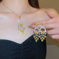 Light Luxury Copper Butterfly Rhinestone Waterdrop Tassel Drop Earrings And Collarbone Necklace view 2