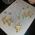 Light Luxury Copper Butterfly Rhinestone Waterdrop Tassel Drop Earrings And Collarbone Necklace view 3