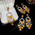 Light Luxury Copper Butterfly Rhinestone Waterdrop Tassel Drop Earrings And Collarbone Necklace view 1