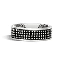 Silver And Black-Tone Dotted Wide Band Ring With Textured Rows view 2