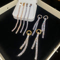 Light Luxury Copper Zircon Round Tassel Drop Earrings With Silver Pin French Geometric Design view 3