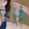 Light Luxury Alloy Zircon Teardrop Tassel Drop Earrings For Women Geometric Long Statement Style view 3