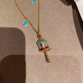 Vintage Ethnic Copper Round Oil Drip Drum Pendant Necklace For Women Light Luxury Collarbone Chain view 3