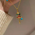 Vintage Ethnic Copper Round Oil Drip Drum Pendant Necklace For Women Light Luxury Collarbone Chain view 1