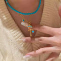 Vintage Ethnic Copper Round Oil Drip Drum Pendant Necklace For Women Light Luxury Collarbone Chain view 2