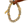 Vintage Glass Beaded Bracelet With Zircon Gourd And Fortune Plaque Pendant view 5