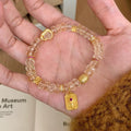 Vintage Glass Beaded Bracelet With Zircon Gourd And Fortune Plaque Pendant view 4