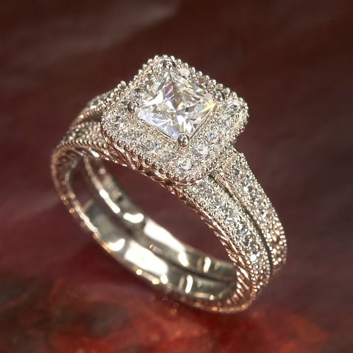 Geometric Light Luxury Couple Ring Set For Women, Wedding Engagement Dress Accessories