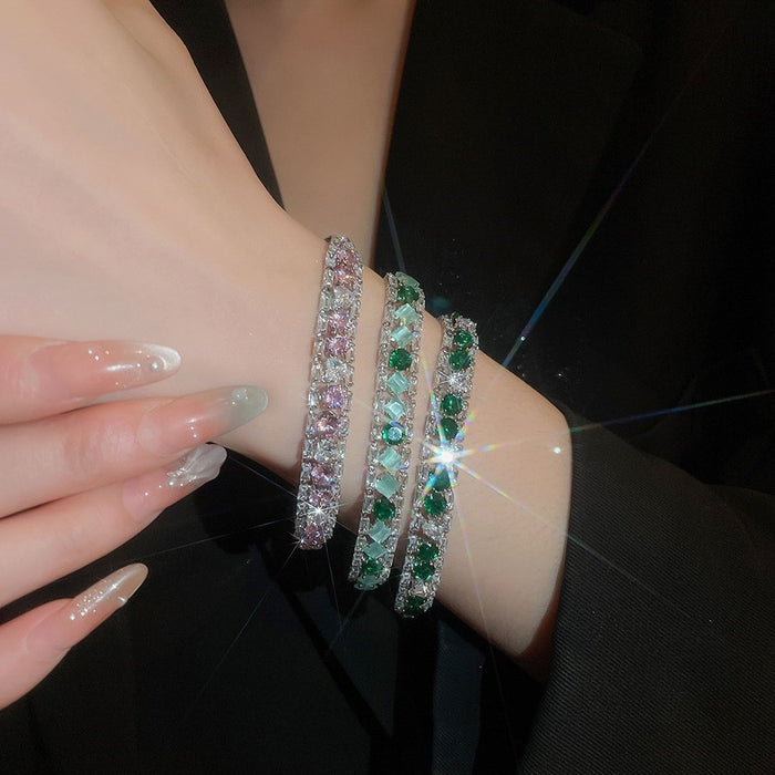 Zircon Round Diamond Heart Open Bracelet For Women
