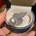 Korean French Imitation Pearl Floral Ring, Elegant Noble Evening Dress Jewelry Accessory view 3