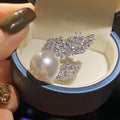 Korean French Imitation Pearl Floral Ring, Elegant Noble Evening Dress Jewelry Accessory view 2