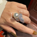 Korean French Imitation Pearl Floral Ring, Elegant Noble Evening Dress Jewelry Accessory view 4