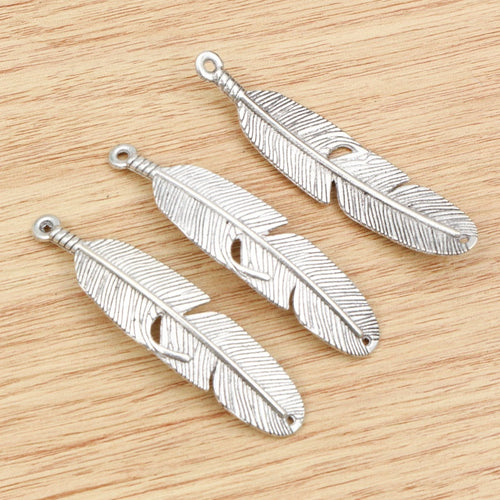 Alloy Feather Pendant Charm For DIY Jewelry Making Necklace Bracelet Accessories 57x13mm 4g