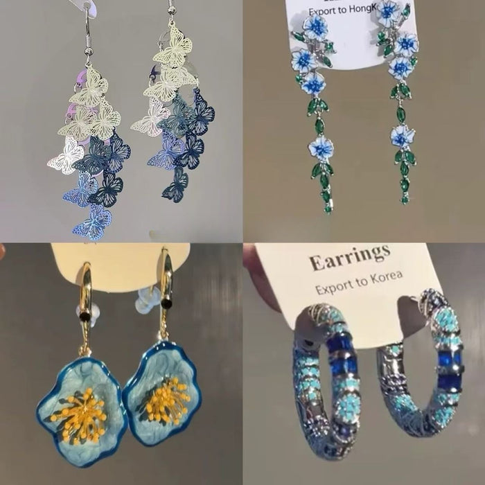 Copper Alloy Butterfly Flower Bud Hollow Drop Earrings For Women, Fresh Light Luxury Ear Hook Design