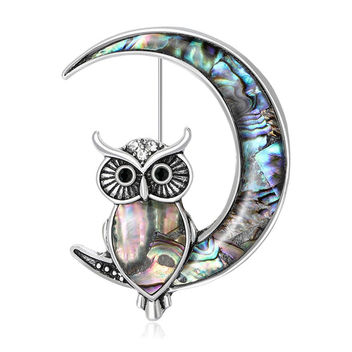 Alloy Moon Owl Fish Shell Lapel Pin For Suit Decoration Brooch