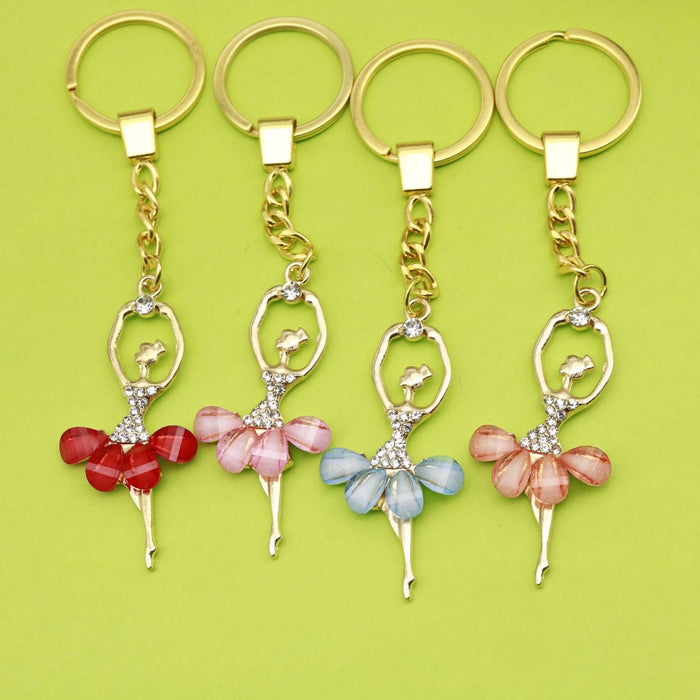 Zinc Alloy Rhinestone Ballet Keychain Bag Charm Gift