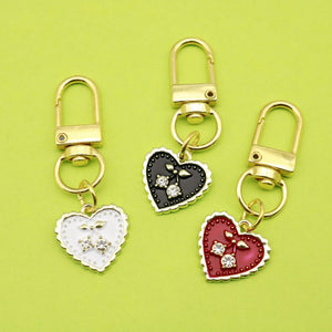 Metal Rhinestone Heart Cherry Keychain Bag Charm Gift