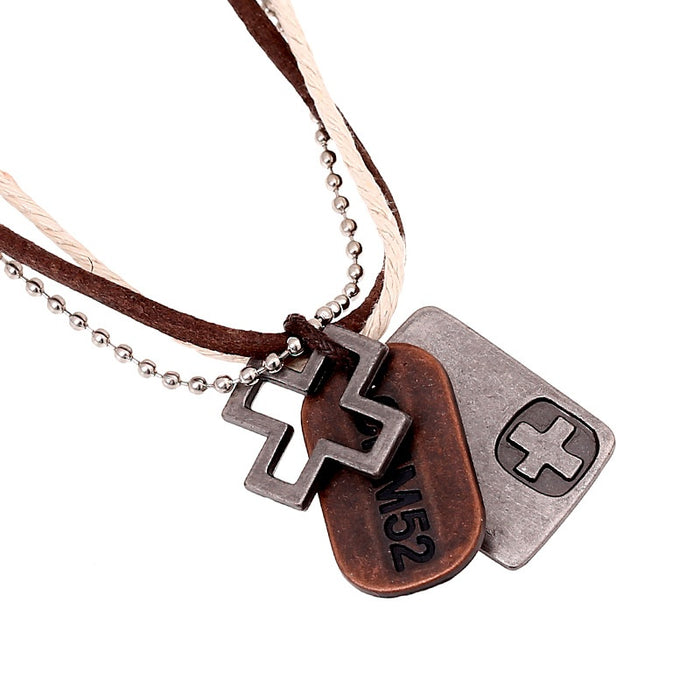 Vintage Cowhide Leather Necklace Simple Multi Layer Men's Choker Chain European American Accessories